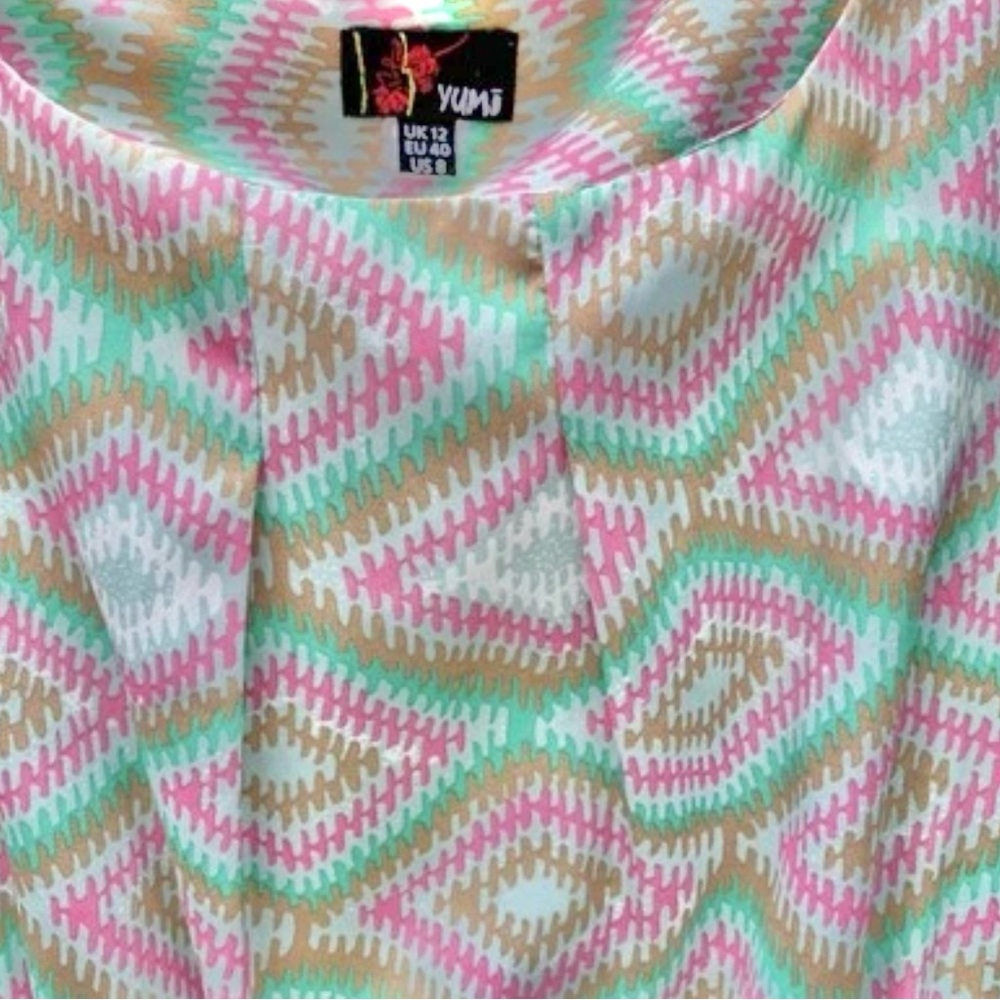 Anthropologie YUMI Pink Green Grey Geometric Pockets Dress Size 8 - Picture 4 of 7
